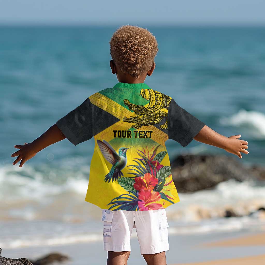 Personalized Black Jamaicans Crocodile Hummingbird Kid Hawaiian Shirt Tropical Flowers Grunge Flag - African Pride