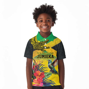 Personalized Black Jamaicans Crocodile Hummingbird Kid Polo Shirt Tropical Flowers Grunge Flag - African Pride