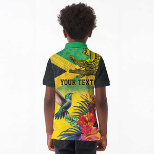 Personalized Black Jamaicans Crocodile Hummingbird Kid Polo Shirt Tropical Flowers Grunge Flag - African Pride