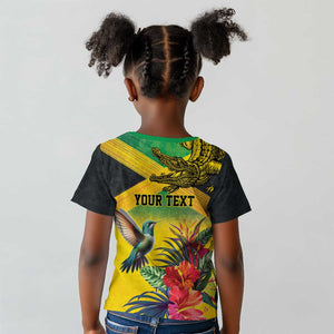 Personalized Black Jamaicans Crocodile Hummingbird Kid T shirt Tropical Flowers Grunge Flag - African Pride