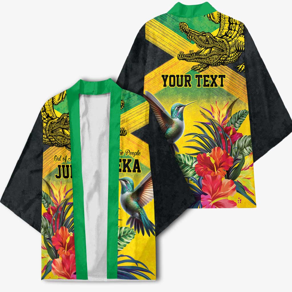Personalized Black Jamaicans Crocodile Hummingbird Kimono Tropical Flowers Grunge Flag