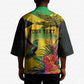 Personalized Black Jamaicans Crocodile Hummingbird Kimono Tropical Flowers Grunge Flag
