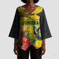 Personalized Black Jamaicans Crocodile Hummingbird Kimono Sleeve Blouse Tropical Flowers Grunge Flag