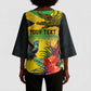 Personalized Black Jamaicans Crocodile Hummingbird Kimono Sleeve Blouse Tropical Flowers Grunge Flag