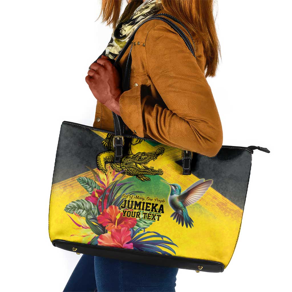 Personalized Black Jamaicans Crocodile Hummingbird Leather Tote Bag Tropical Flowers Grunge Flag - African Pride