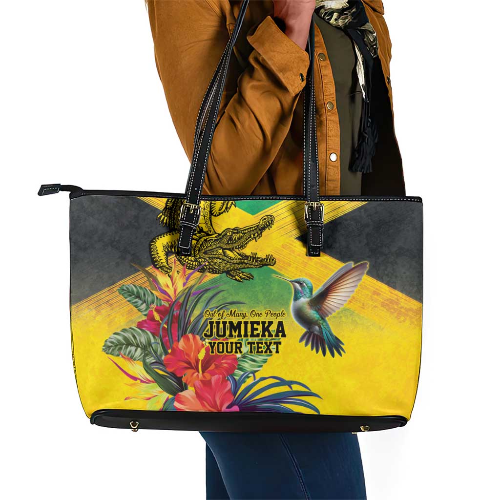 Personalized Black Jamaicans Crocodile Hummingbird Leather Tote Bag Tropical Flowers Grunge Flag - African Pride
