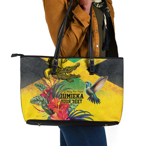 Personalized Black Jamaicans Crocodile Hummingbird Leather Tote Bag Tropical Flowers Grunge Flag - African Pride
