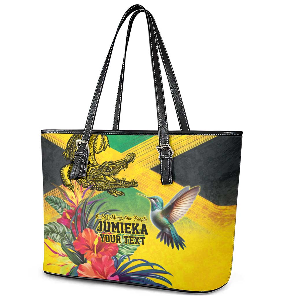 Personalized Black Jamaicans Crocodile Hummingbird Leather Tote Bag Tropical Flowers Grunge Flag - African Pride