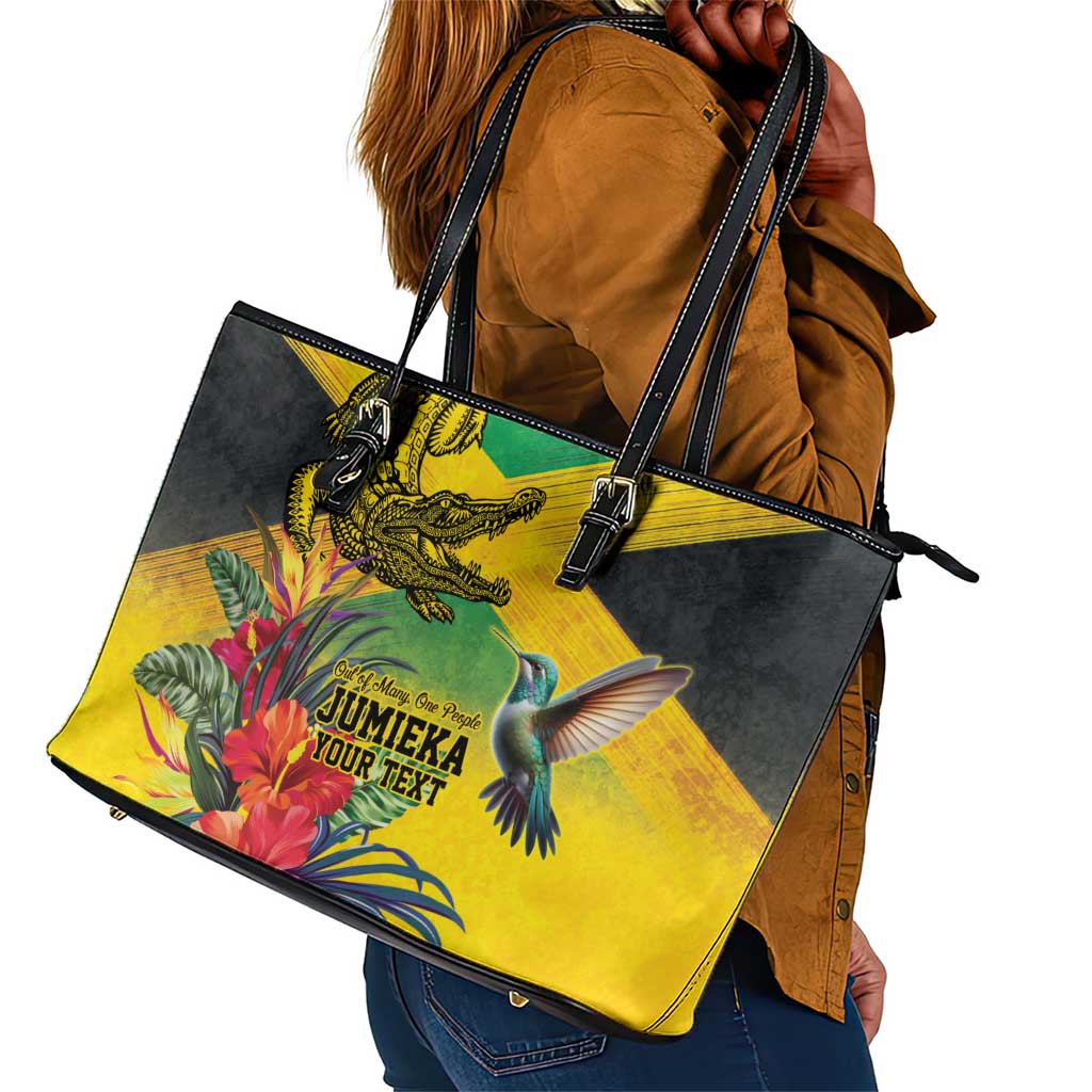 Personalized Black Jamaicans Crocodile Hummingbird Leather Tote Bag Tropical Flowers Grunge Flag - African Pride