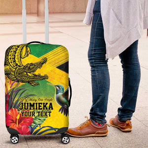 Personalized Black Jamaicans Crocodile Hummingbird Luggage Cover Tropical Flowers Grunge Flag - African Pride