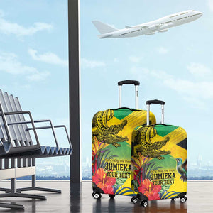 Personalized Black Jamaicans Crocodile Hummingbird Luggage Cover Tropical Flowers Grunge Flag - African Pride