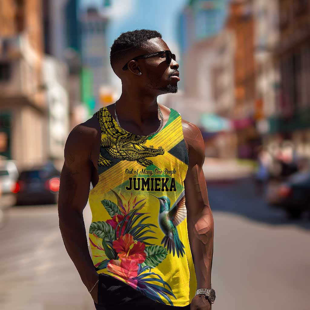 Personalized Black Jamaicans Crocodile Hummingbird Men Tank Top Tropical Flowers Grunge Flag - African Pride