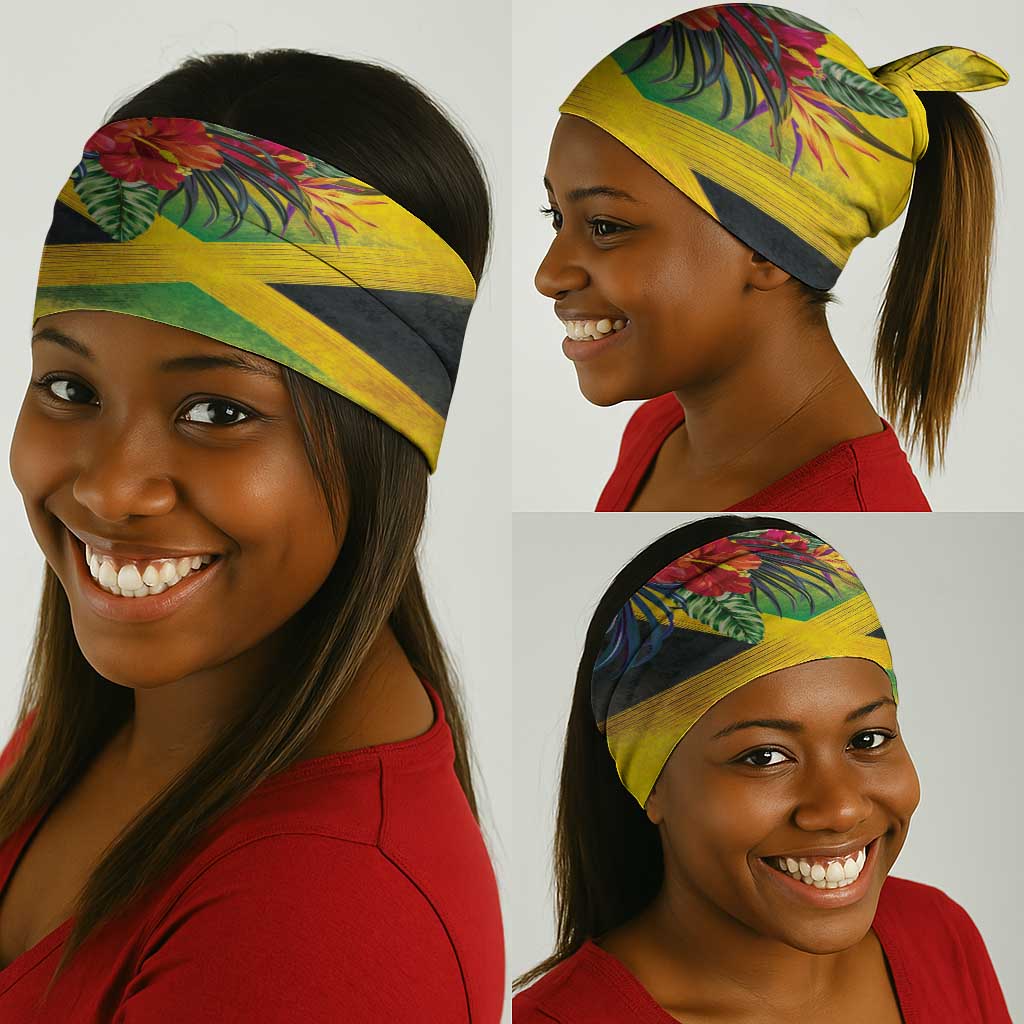 Black Jamaicans Crocodile Hummingbird Neck Gaiter Tropical Flowers Grunge Flag - African Pride