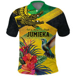 Personalized Black Jamaicans Crocodile Hummingbird Polo Shirt Tropical Flowers Grunge Flag - African Pride