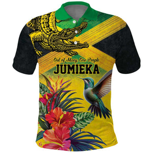 Personalized Black Jamaicans Crocodile Hummingbird Polo Shirt Tropical Flowers Grunge Flag - African Pride