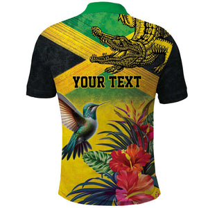 Personalized Black Jamaicans Crocodile Hummingbird Polo Shirt Tropical Flowers Grunge Flag - African Pride