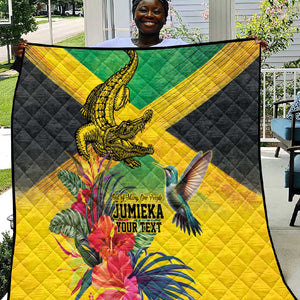 Personalized Black Jamaicans Crocodile Hummingbird Quilt Tropical Flowers Grunge Flag - African Pride