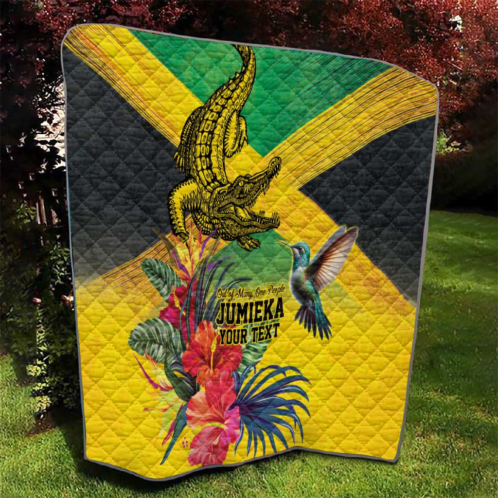 Personalized Black Jamaicans Crocodile Hummingbird Quilt Tropical Flowers Grunge Flag - African Pride