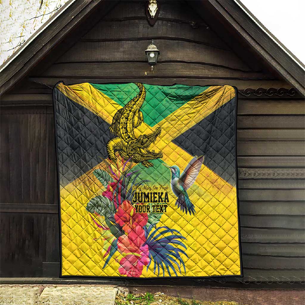 Personalized Black Jamaicans Crocodile Hummingbird Quilt Tropical Flowers Grunge Flag - African Pride