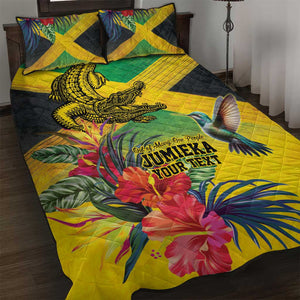 Personalized Black Jamaicans Crocodile Hummingbird Quilt Bed Set Tropical Flowers Grunge Flag - African Pride