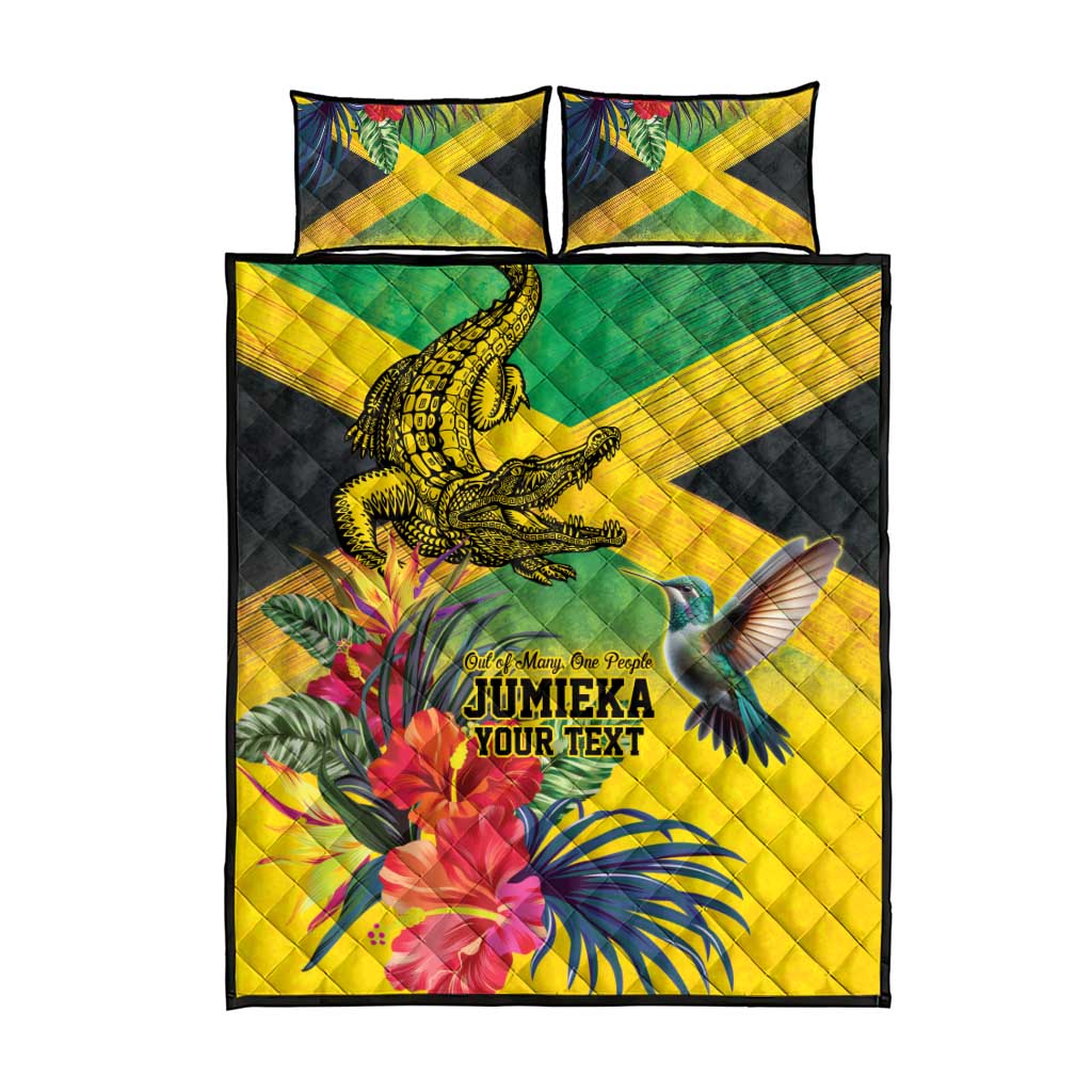 Personalized Black Jamaicans Crocodile Hummingbird Quilt Bed Set Tropical Flowers Grunge Flag - African Pride