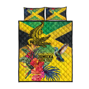 Personalized Black Jamaicans Crocodile Hummingbird Quilt Bed Set Tropical Flowers Grunge Flag - African Pride