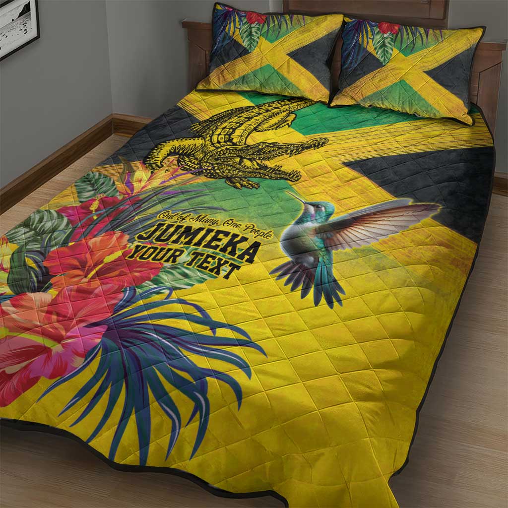 Personalized Black Jamaicans Crocodile Hummingbird Quilt Bed Set Tropical Flowers Grunge Flag - African Pride