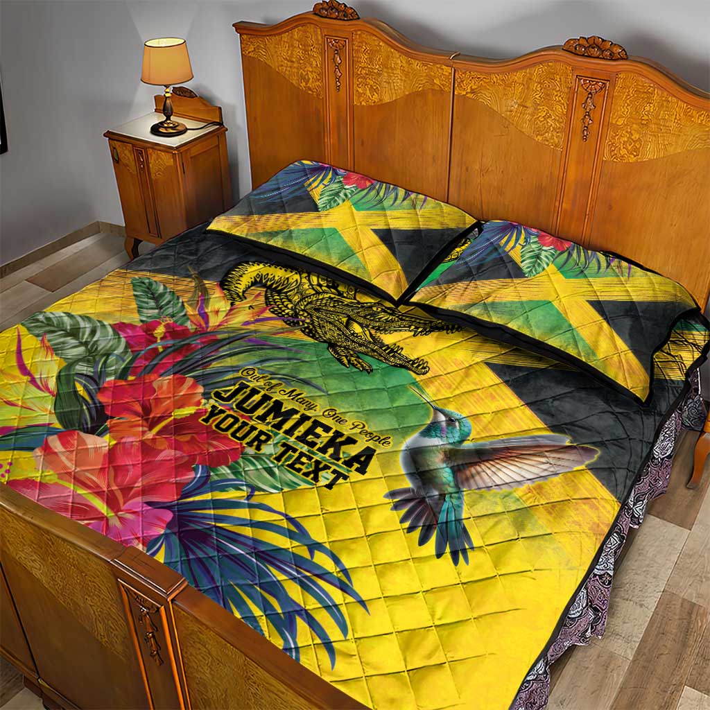 Personalized Black Jamaicans Crocodile Hummingbird Quilt Bed Set Tropical Flowers Grunge Flag - African Pride