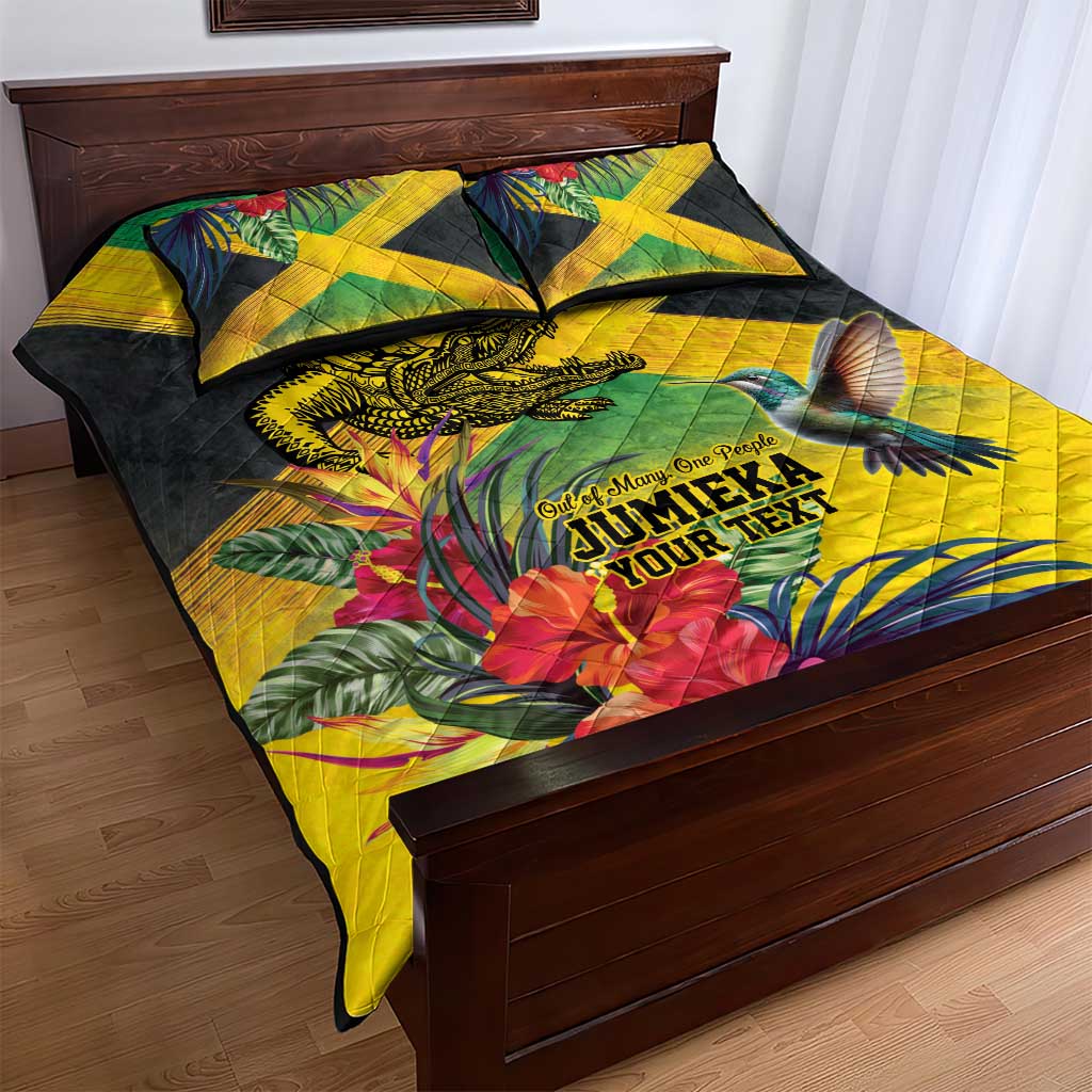 Personalized Black Jamaicans Crocodile Hummingbird Quilt Bed Set Tropical Flowers Grunge Flag - African Pride