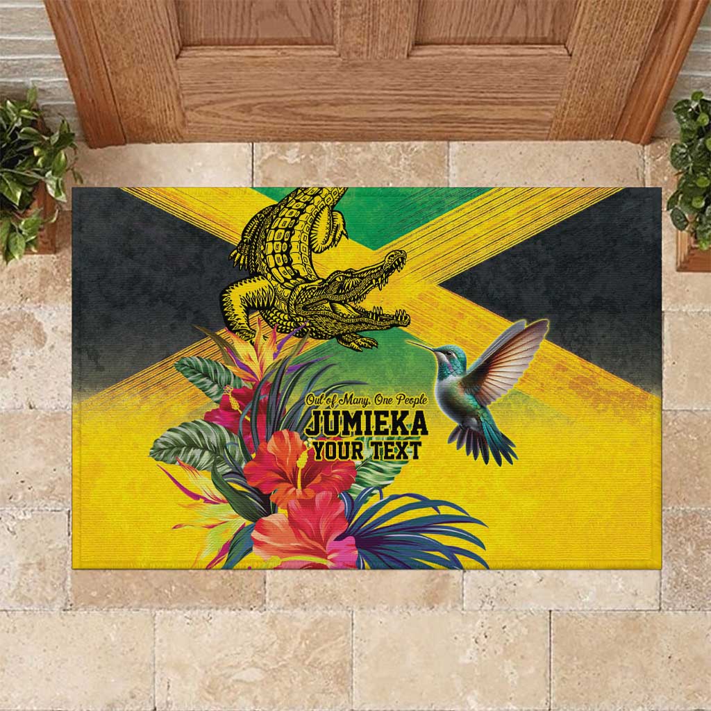Personalized Black Jamaicans Crocodile Hummingbird Rubber Doormat Tropical Flowers Grunge Flag - African Pride