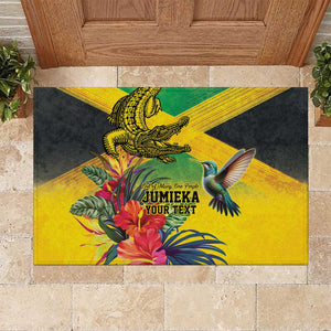 Personalized Black Jamaicans Crocodile Hummingbird Rubber Doormat Tropical Flowers Grunge Flag - African Pride