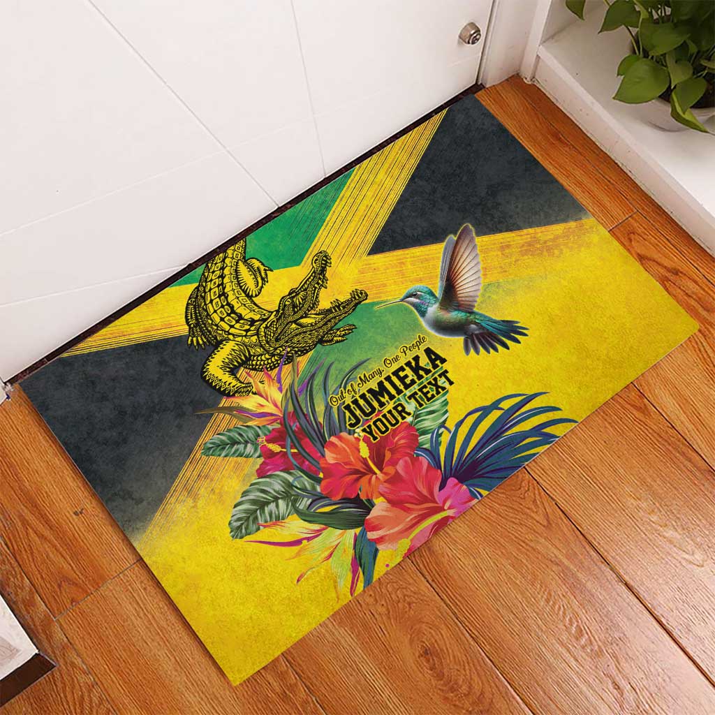 Personalized Black Jamaicans Crocodile Hummingbird Rubber Doormat Tropical Flowers Grunge Flag - African Pride