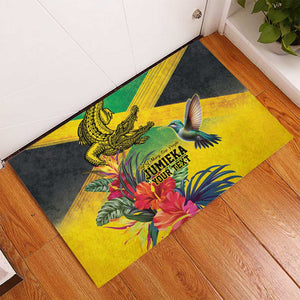 Personalized Black Jamaicans Crocodile Hummingbird Rubber Doormat Tropical Flowers Grunge Flag - African Pride