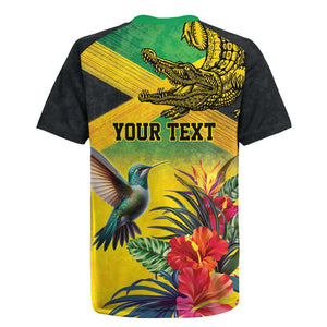 Personalized Black Jamaicans Crocodile Hummingbird Rugby Jersey Tropical Flowers Grunge Flag - African Pride
