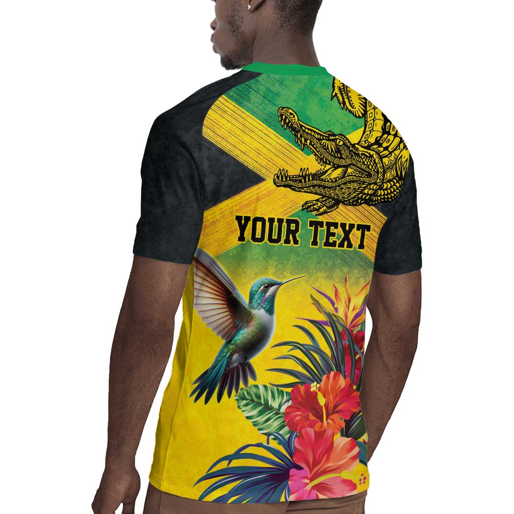 Personalized Black Jamaicans Crocodile Hummingbird Rugby Jersey Tropical Flowers Grunge Flag - African Pride