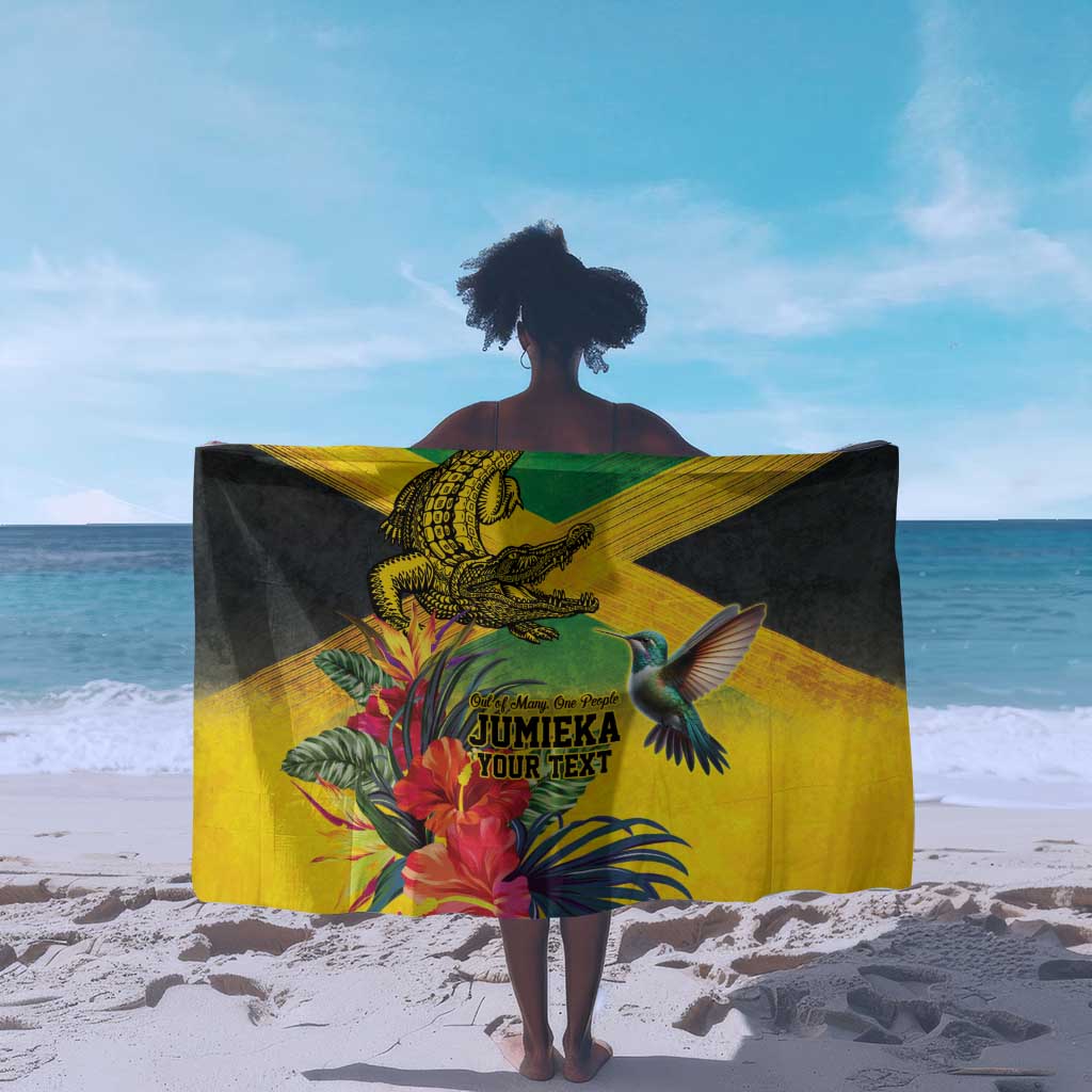 Personalized Black Jamaicans Crocodile Hummingbird Sarong Tropical Flowers Grunge Flag - African Pride