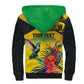 Personalized Black Jamaicans Crocodile Hummingbird Sherpa Hoodie Tropical Flowers Grunge Flag - African Pride