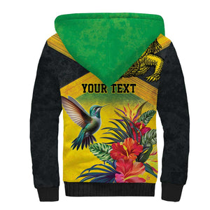 Personalized Black Jamaicans Crocodile Hummingbird Sherpa Hoodie Tropical Flowers Grunge Flag - African Pride