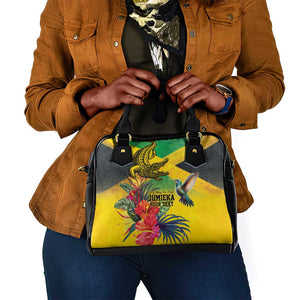 Personalized Black Jamaicans Crocodile Hummingbird Shoulder Handbag Tropical Flowers Grunge Flag - African Pride