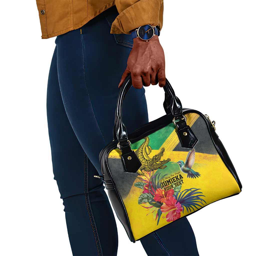 Personalized Black Jamaicans Crocodile Hummingbird Shoulder Handbag Tropical Flowers Grunge Flag - African Pride