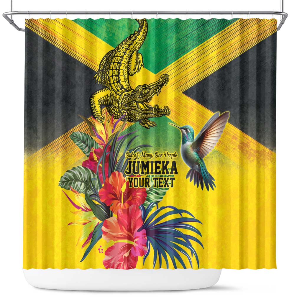 Personalized Black Jamaicans Crocodile Hummingbird Shower Curtain Tropical Flowers Grunge Flag - African Pride