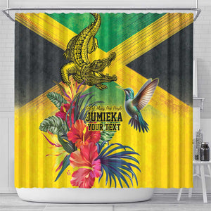 Personalized Black Jamaicans Crocodile Hummingbird Shower Curtain Tropical Flowers Grunge Flag - African Pride