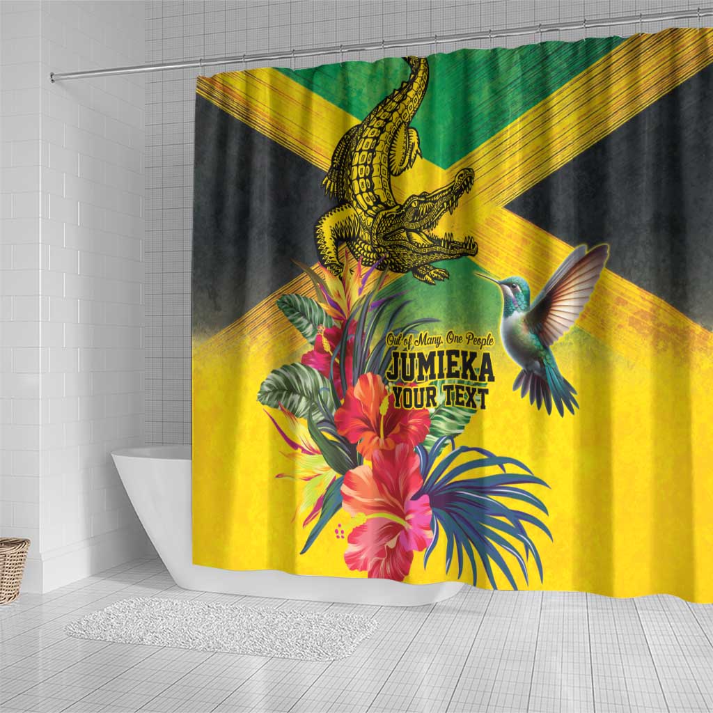 Personalized Black Jamaicans Crocodile Hummingbird Shower Curtain Tropical Flowers Grunge Flag - African Pride