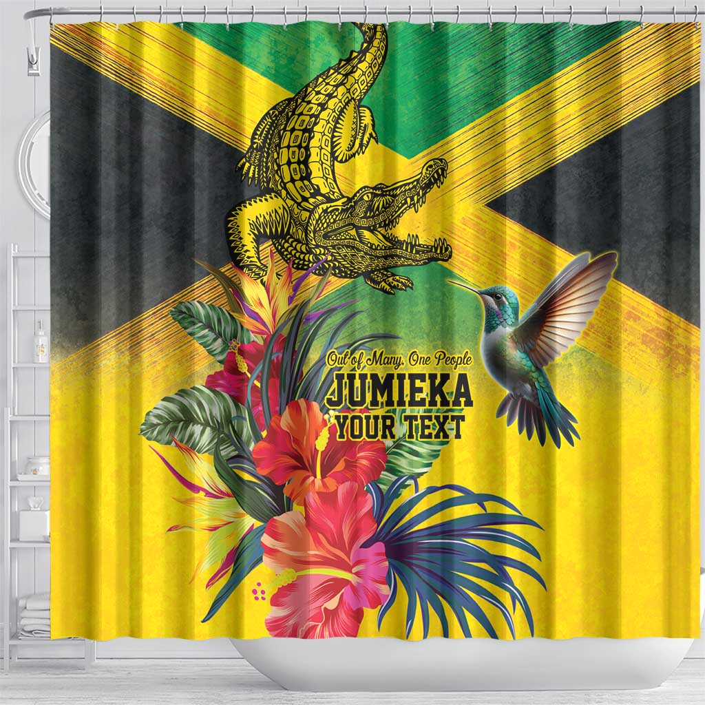 Personalized Black Jamaicans Crocodile Hummingbird Shower Curtain Tropical Flowers Grunge Flag - African Pride