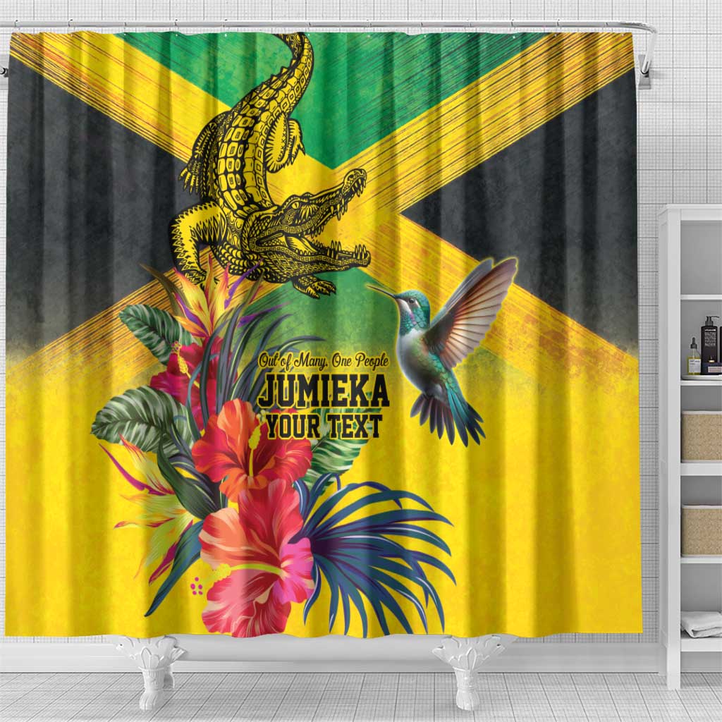 Personalized Black Jamaicans Crocodile Hummingbird Shower Curtain Tropical Flowers Grunge Flag - African Pride