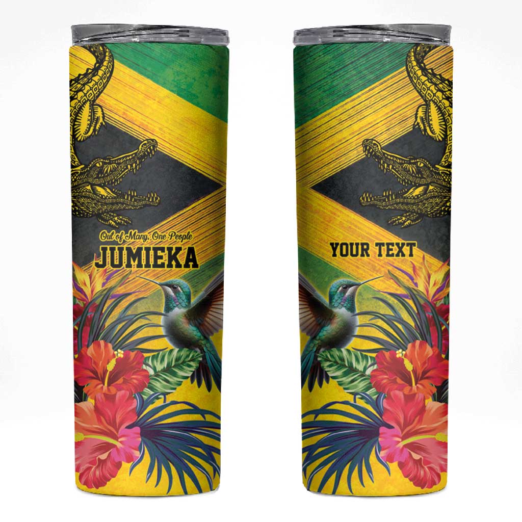 Personalized Black Jamaicans Crocodile Hummingbird Skinny Tumbler Tropical Flowers Grunge Flag - African Pride