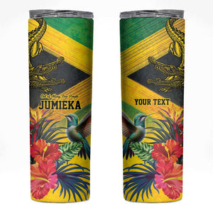 Personalized Black Jamaicans Crocodile Hummingbird Skinny Tumbler Tropical Flowers Grunge Flag - African Pride