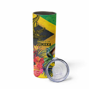 Personalized Black Jamaicans Crocodile Hummingbird Skinny Tumbler Tropical Flowers Grunge Flag - African Pride