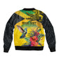 Personalized Black Jamaicans Crocodile Hummingbird Sleeve Zip Bomber Jacket Tropical Flowers Grunge Flag - African Pride