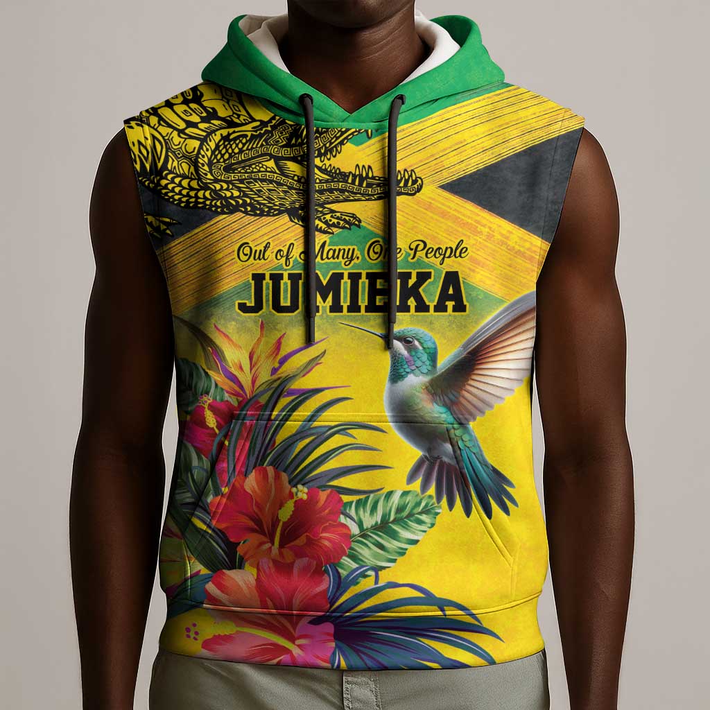 Personalized Black Jamaicans Crocodile Hummingbird Sleeveless Hoodie Tropical Flowers Grunge Flag - African Pride